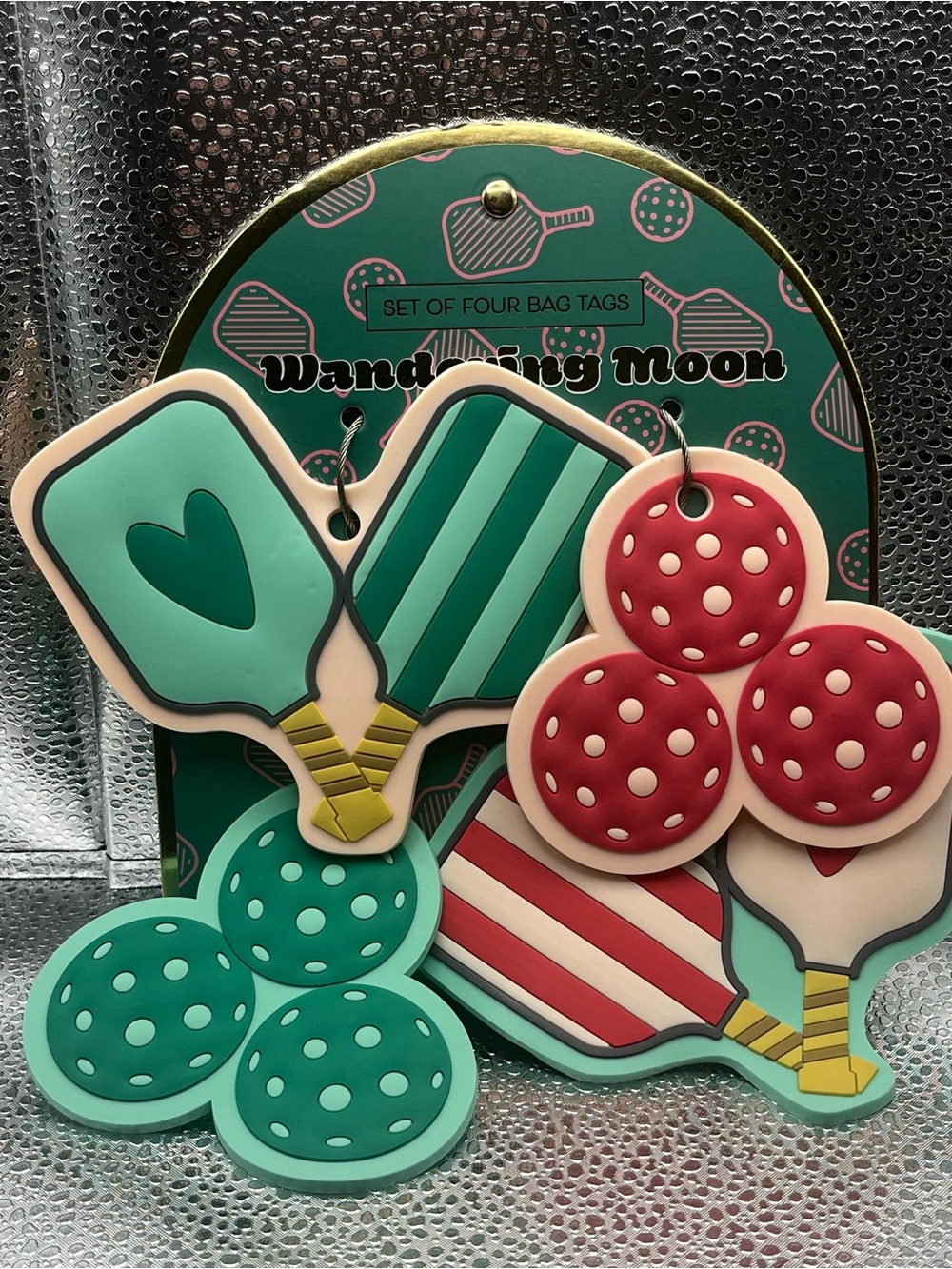 Set Of 4 Silicon, Wandering Moon, Pickleball Luggage Tags